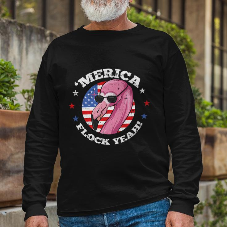 Merica 4Th Of July Flamingo Flock Patriotic American Flag Long Sleeve T-Shirt Gifts for Old Men