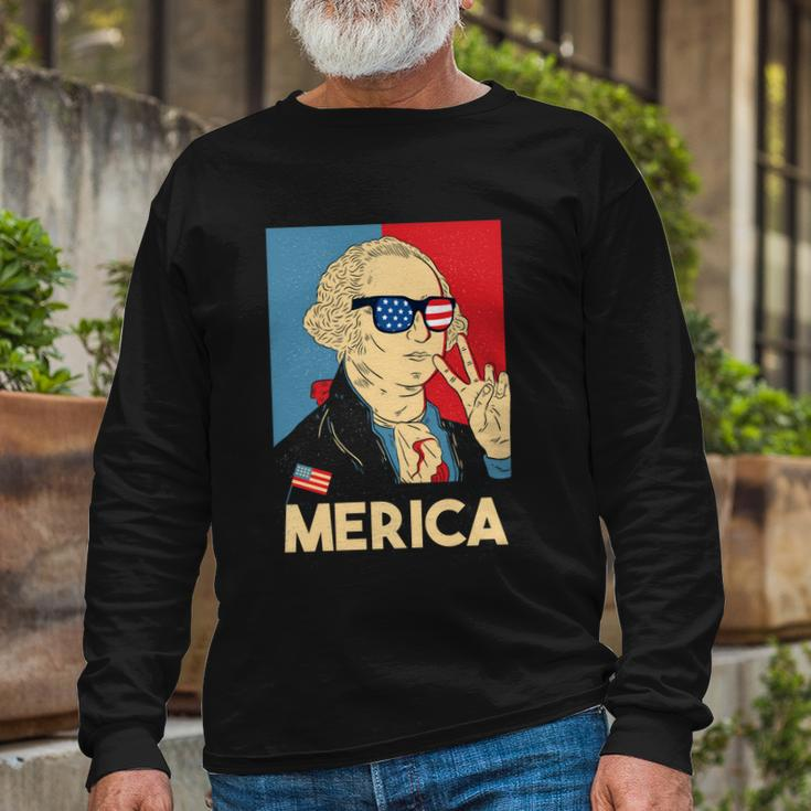 Merica George Washington 4Th Of July Usa Flag American Long Sleeve T-Shirt Gifts for Old Men