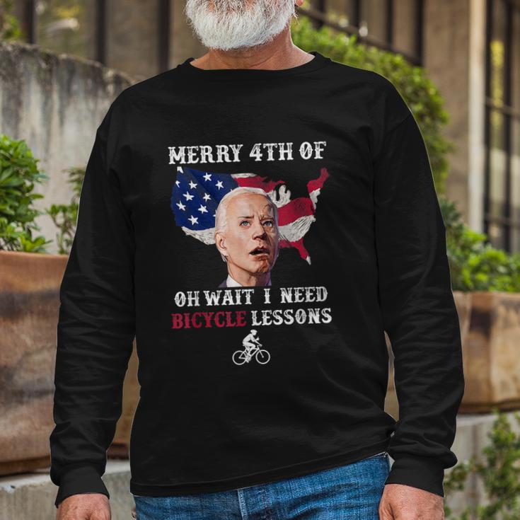 Merry 4Th Of July Biden Bike Bicycle Falls Off Anti Biden V7 Long Sleeve T-Shirt Gifts for Old Men