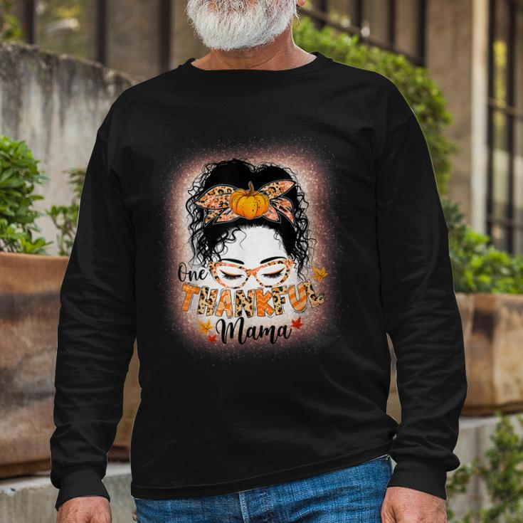 Messy Bun One Thankful Mama Fall Autumn Thanksgiving V2 Long Sleeve T-Shirt Gifts for Old Men