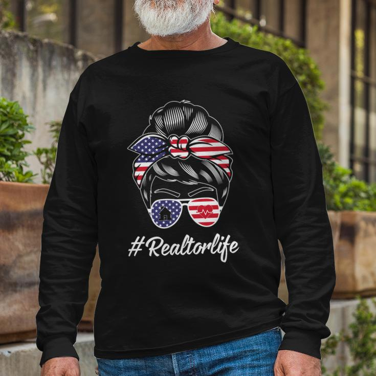 Messy Bun Realtor Life 4Th Of July Plus Size Shirt For Mom Girl Long Sleeve T-Shirt Gifts for Old Men