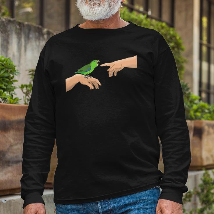 Michelangelo Angry Green Parrotlet Birb Memes Parrot Owner Long Sleeve T-Shirt Gifts for Old Men