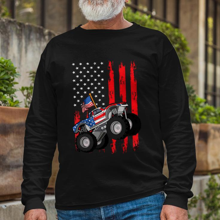 Monster Truck American Flag Racing Usa Patriotic Long Sleeve T-Shirt Gifts for Old Men