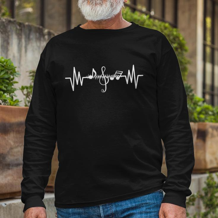 Music Frequency Heartbeat Pulse Treble Clef Musical Notes Long Sleeve T-Shirt Gifts for Old Men