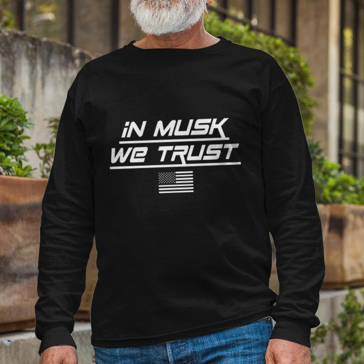 In Musk We Trust Usa Flag Elon Tshirt Long Sleeve T-Shirt Gifts for Old Men