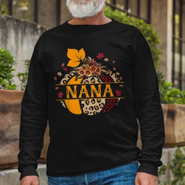 Nana Pumpkin Leopard Sunflower Halloween Long Sleeve T-Shirt Gifts for Old Men