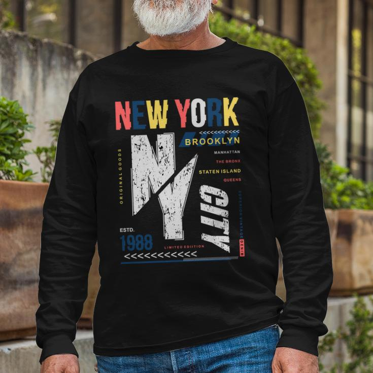 New York City Brooklyn Abstract Tshirt Long Sleeve T-Shirt Gifts for Old Men