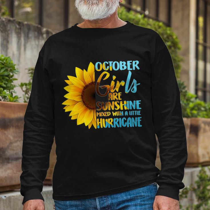 October Girls Sunflower Tshirt Long Sleeve T-Shirt Gifts for Old Men