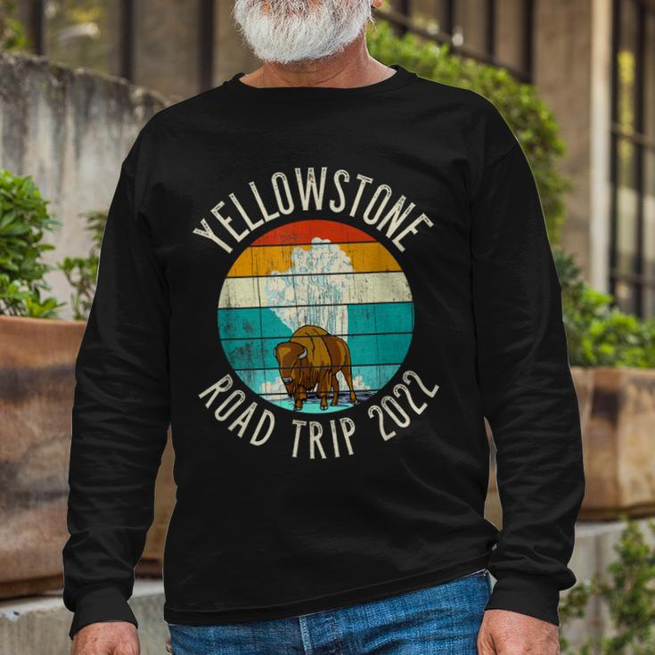 Old Faithful Geyser Bison Yellowstone Road Trip 2022 Long Sleeve T-Shirt Gifts for Old Men