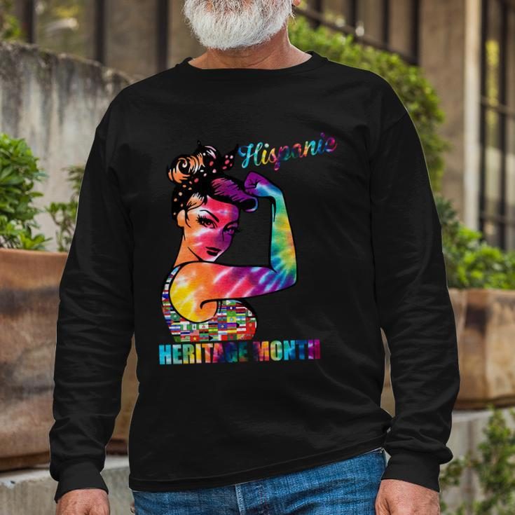Hispanic Heritage Month Messy Bun Colorful Long Sleeve T-Shirt Gifts for Old Men