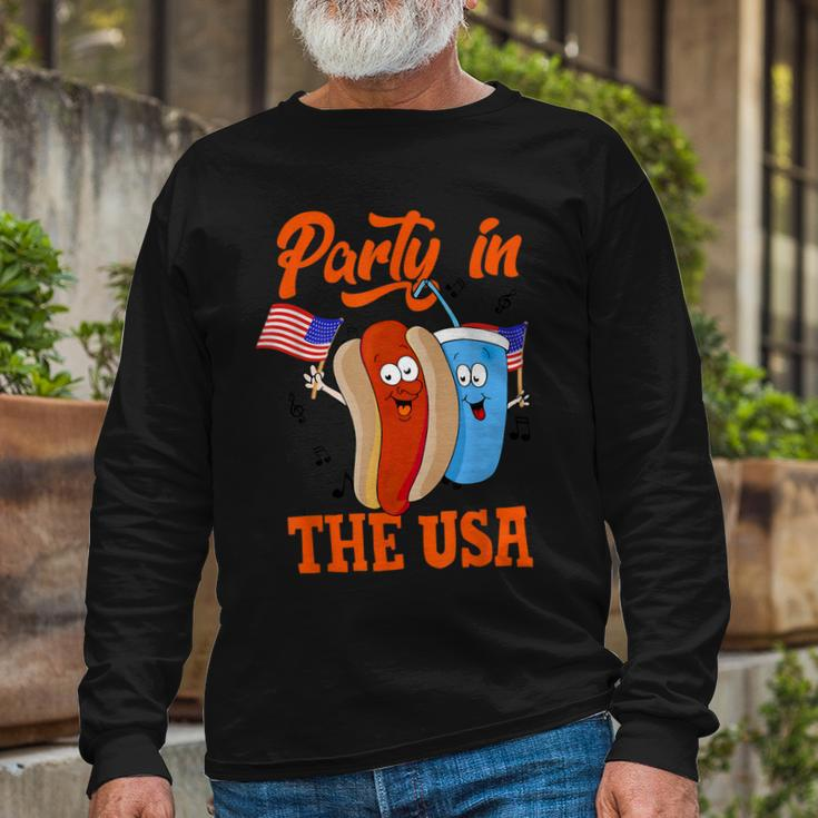 Party In The Usa Hot Dog Love Usa Fourth Of July Long Sleeve T-Shirt Gifts for Old Men