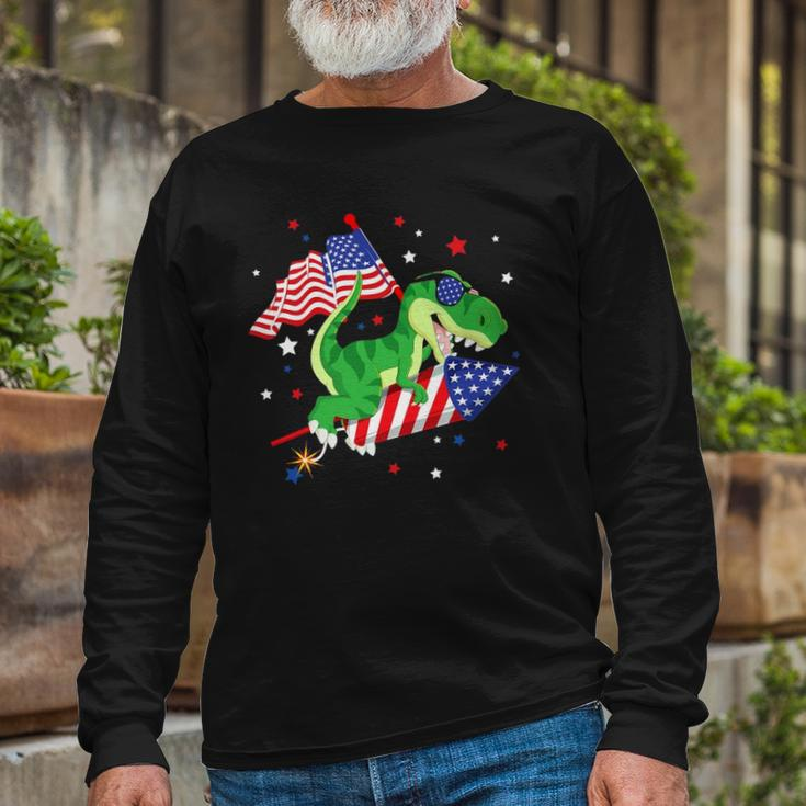 Patriotic Dinosaur Fireworks &8211 Usa American Flag 4Th Of July Long Sleeve T-Shirt T-Shirt Gifts for Old Men