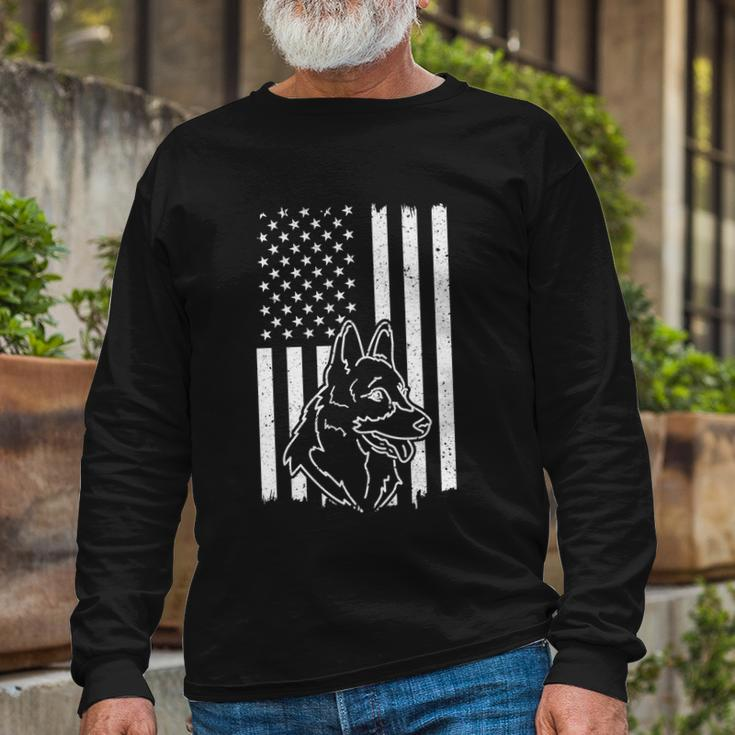 Patriotic German Shepherd American Flag Dog Lover Long Sleeve T-Shirt Gifts for Old Men