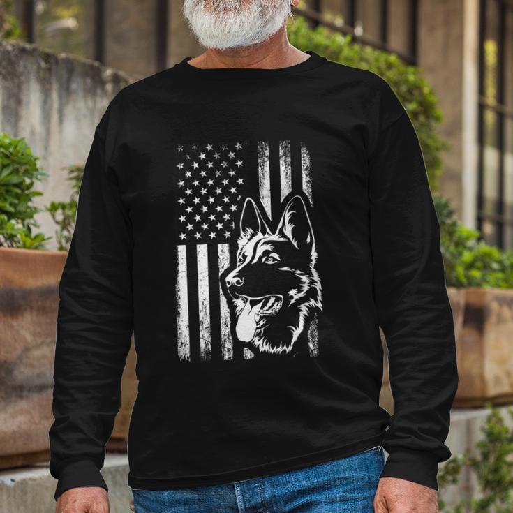 Patriotic German Shepherd American Flag Dog Lover V2 Long Sleeve T-Shirt Gifts for Old Men