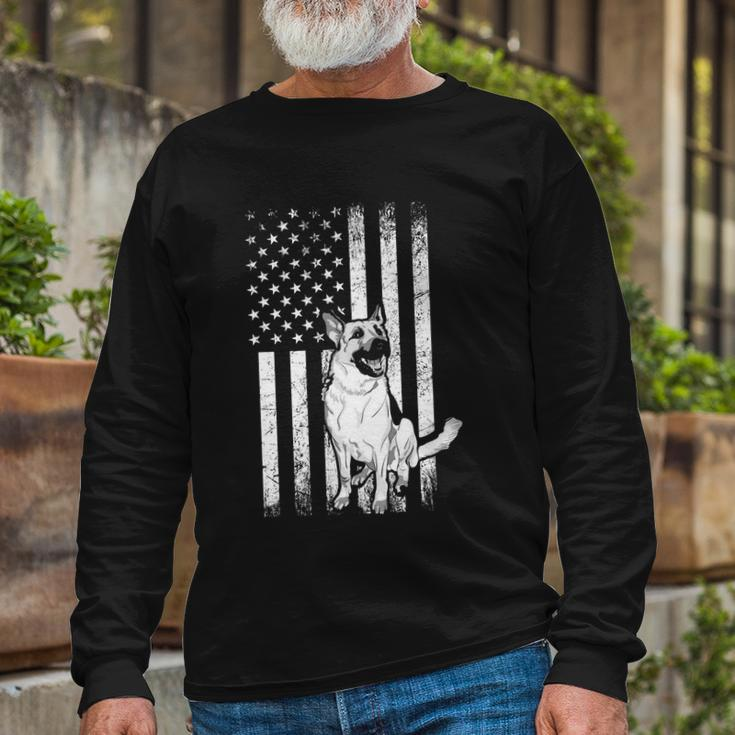 Patriotic German Shepherd American Flag Dog Lover V4 Long Sleeve T-Shirt Gifts for Old Men