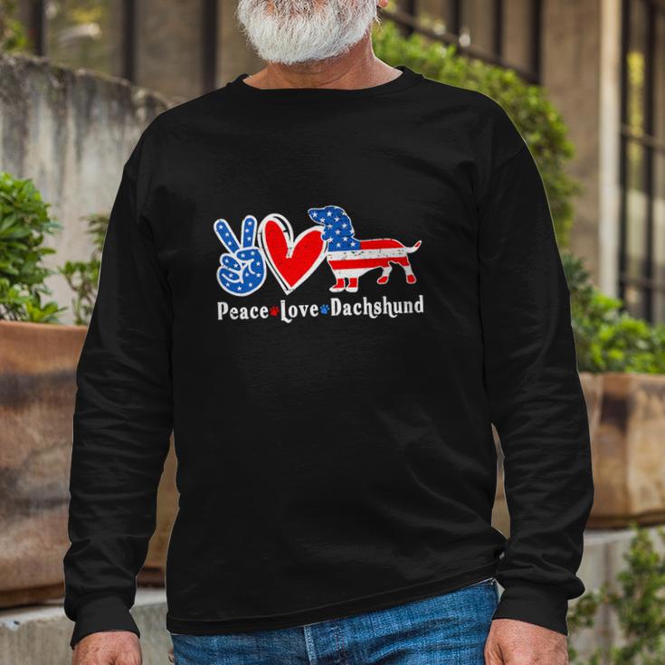 Peace Love Dachshund 4Th Of July American Flag Long Sleeve T-Shirt Gifts for Old Men