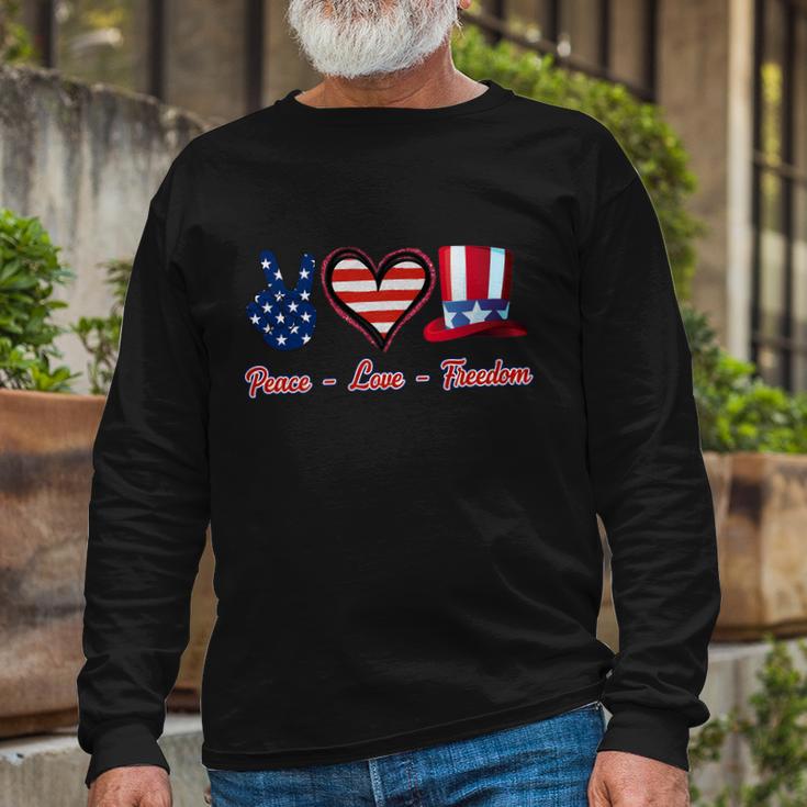 Peace Love Freedom Flag Usa 4Th Of July Long Sleeve T-Shirt Gifts for Old Men