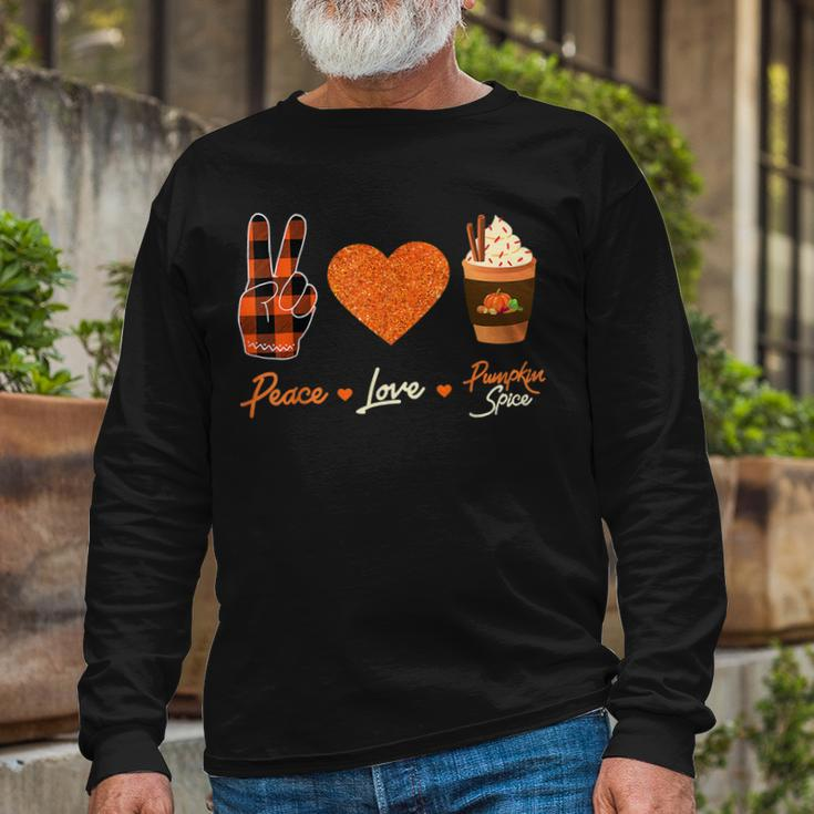 Peace Love Pumpkin Spice Fall Autumn Plaid Drinks Halloween Long Sleeve T-Shirt Gifts for Old Men