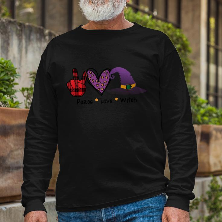 Peace Love Witch Heart Witch Hat Halloween Quote Long Sleeve T-Shirt Gifts for Old Men