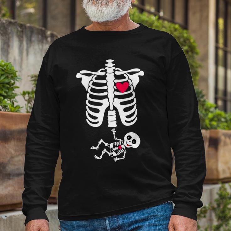 Pregnant Skeleton Ribcage With Baby Costume Long Sleeve T-Shirt Gifts for Old Men