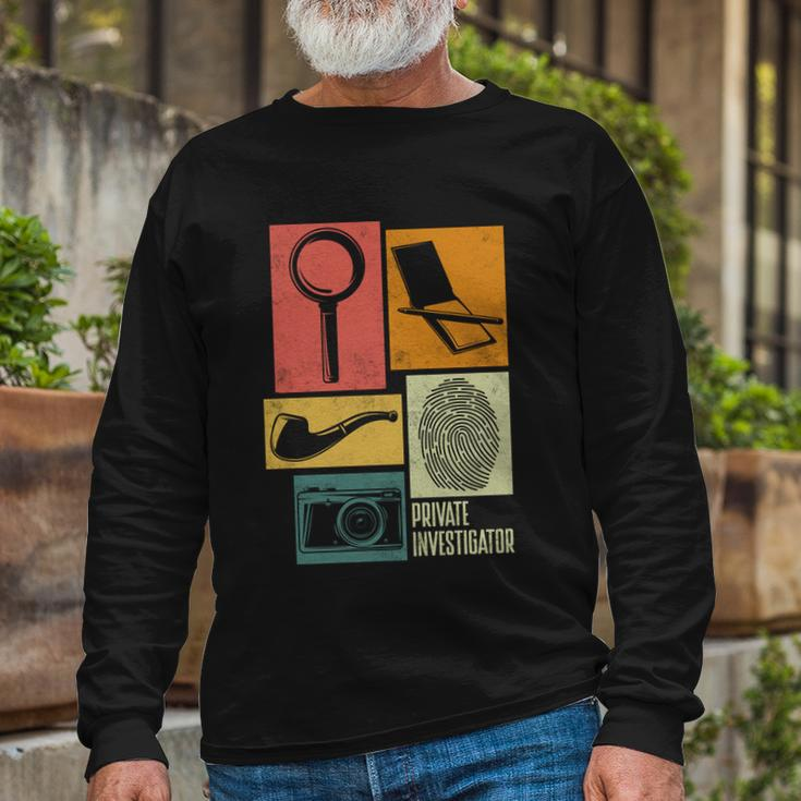 Private Detective Crime Investigator Silhouettes Long Sleeve T-Shirt Gifts for Old Men