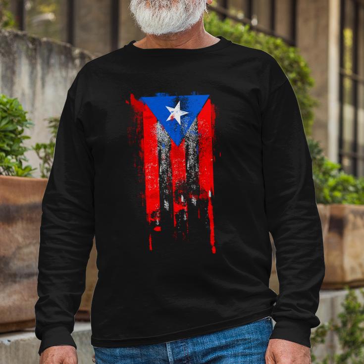 Puerto Rico Flag Drip Long Sleeve T-Shirt Gifts for Old Men