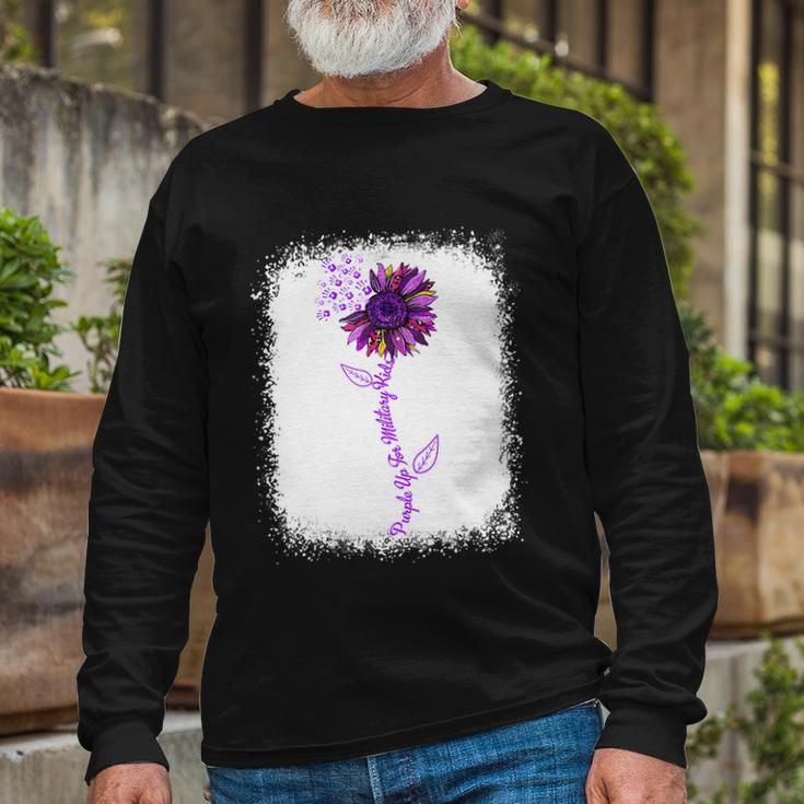Purple Up Military Child Sunflower Leopard Bleached Long Sleeve T-Shirt Gifts for Old Men