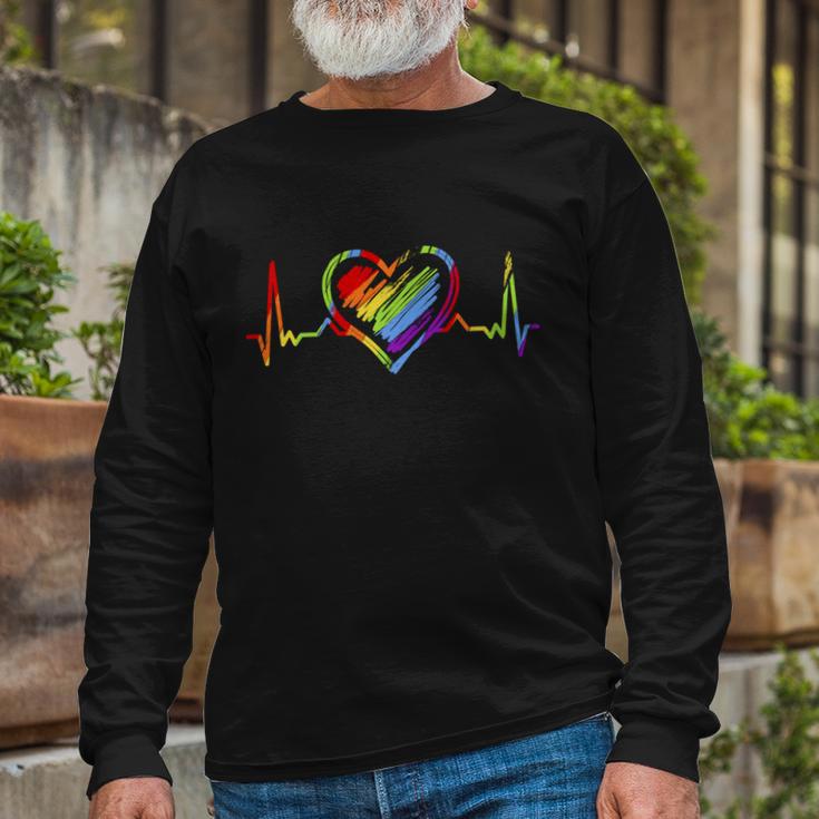 Rainbow Heartbeat Lgbt Gay Pride Great Long Sleeve T-Shirt Gifts for Old Men