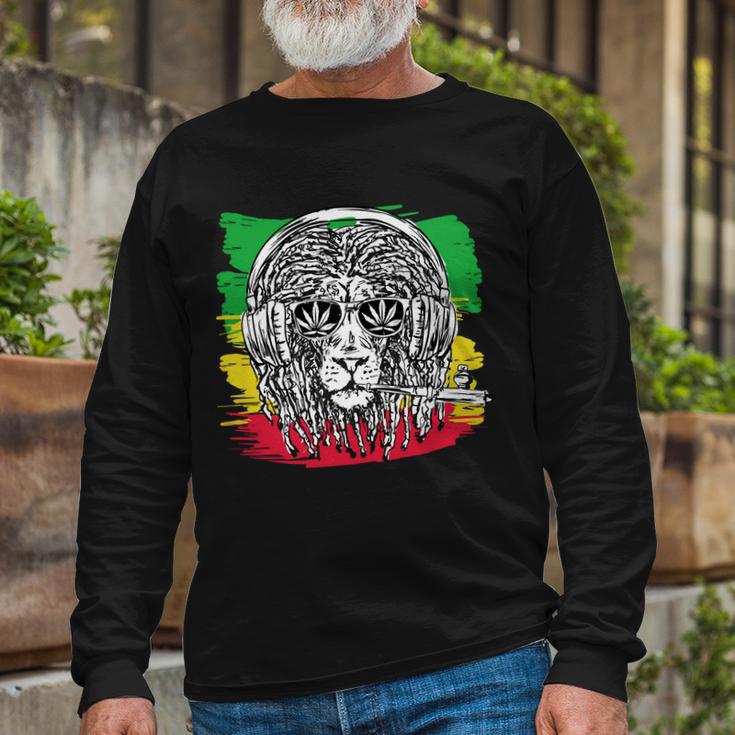 Rasta Lion With Glasses Smoking A Joint Long Sleeve T-Shirt Gifts for Old Men