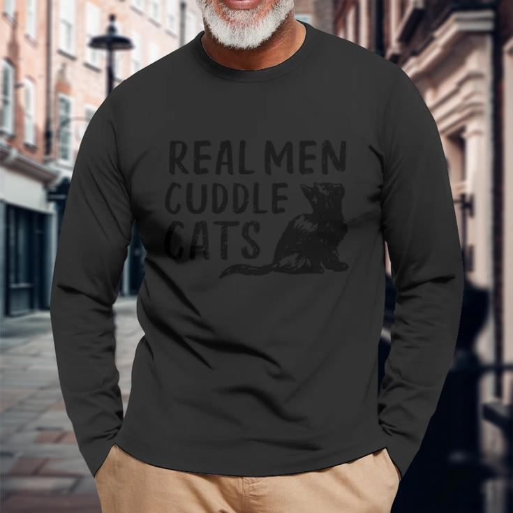Real Men Cuddle Cats Black Cat Animals Cat Men Women Long Sleeve T-Shirt T-shirt Graphic Print Gifts for Old Men