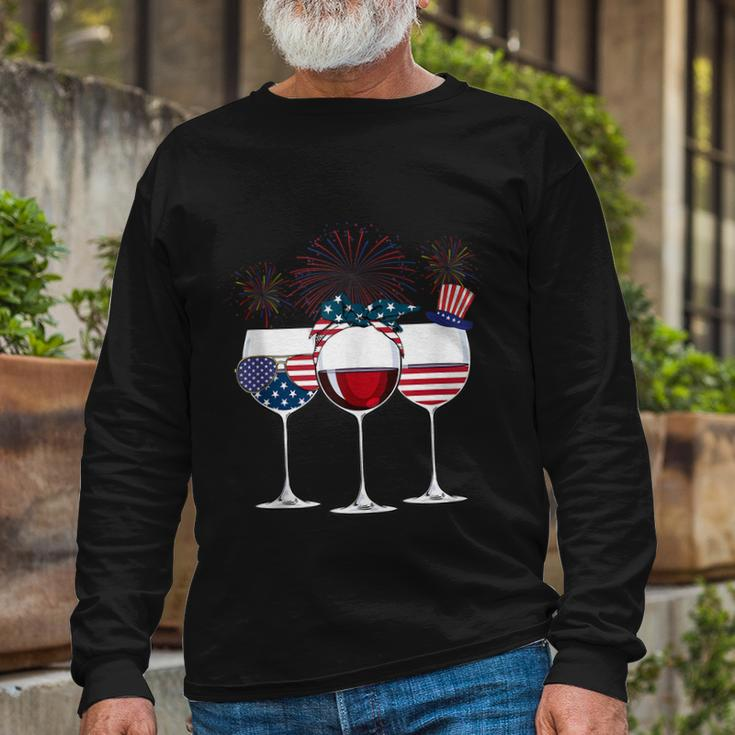 Red White And Blue Wine Glass 4Th Of July Long Sleeve T-Shirt Gifts for Old Men