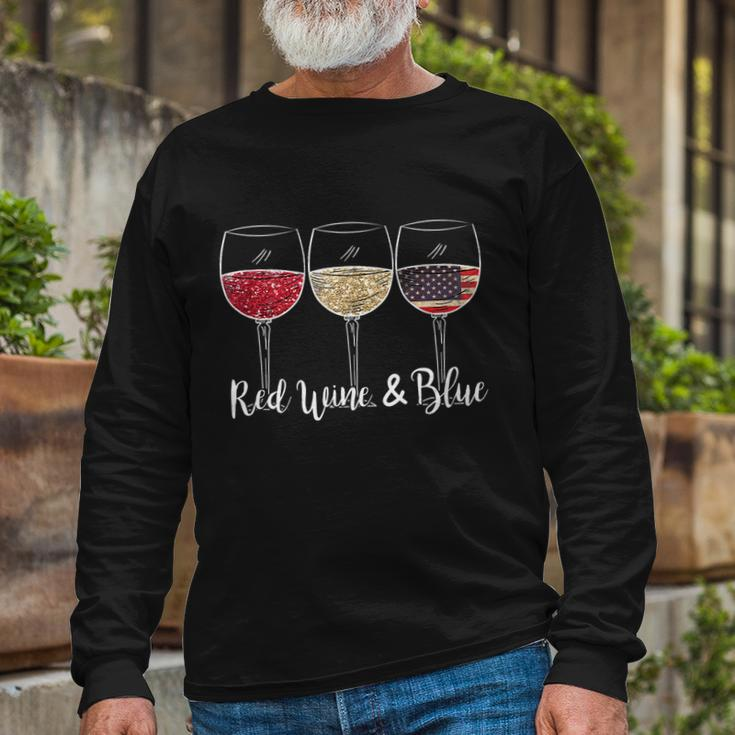 Red Wine & Blue 4Th Of July Wine Red White Blue Wine Glasses V3 Long Sleeve T-Shirt Gifts for Old Men