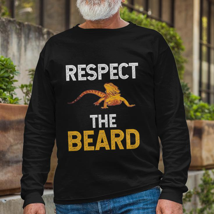 Respect The Beard Bearded Dragon Reptile Lizard Lover Long Sleeve T-Shirt Gifts for Old Men