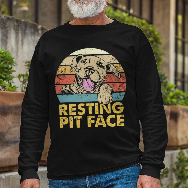 Resting Pit Face Pitbull Pibble Pittie Pit Bull Terrier Long Sleeve T-Shirt Gifts for Old Men
