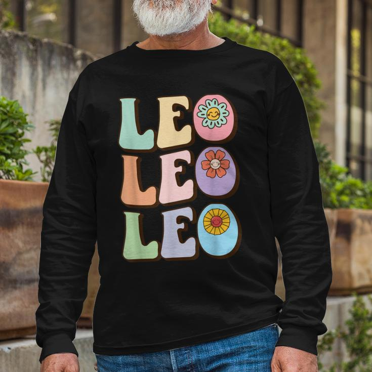 Retro Leo Zodiac Sign Astrology July August Birthday Leo V2 Long Sleeve T-Shirt Gifts for Old Men