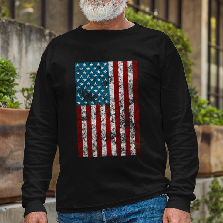 Retro Style 4Th July Usa Patriotic Distressed America Flag Long Sleeve T-Shirt Gifts for Old Men