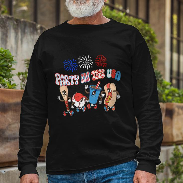 Retro Style Party In The Usa 4Th Of July Baseball Hot Dog Long Sleeve T-Shirt Gifts for Old Men