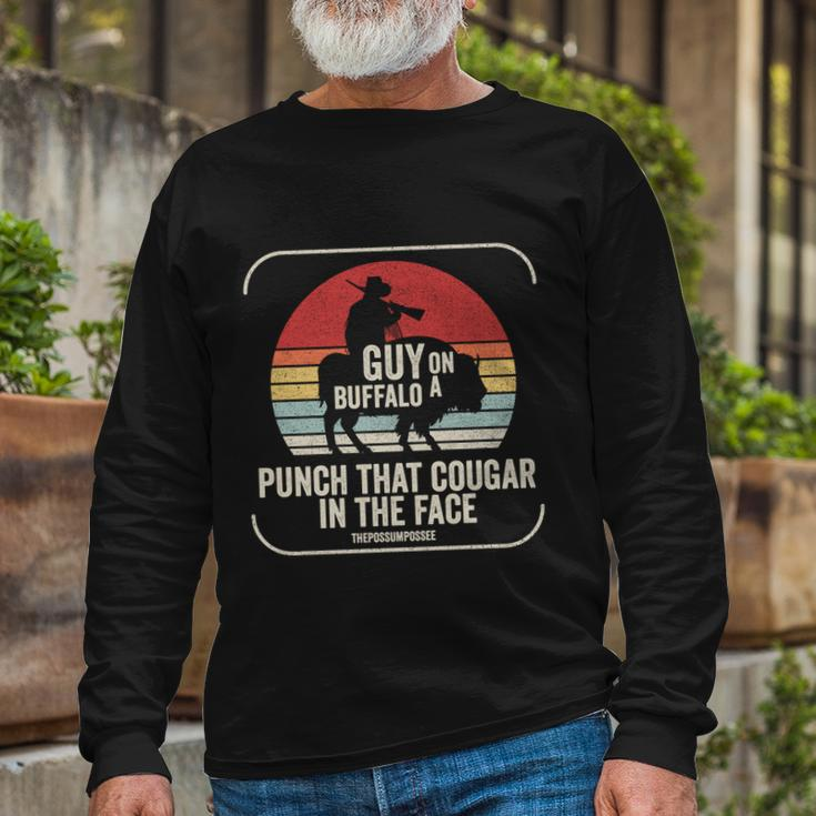 Retro Vintage Guy On A Buffalo Possum Possee Cool Long Sleeve T-Shirt Gifts for Old Men