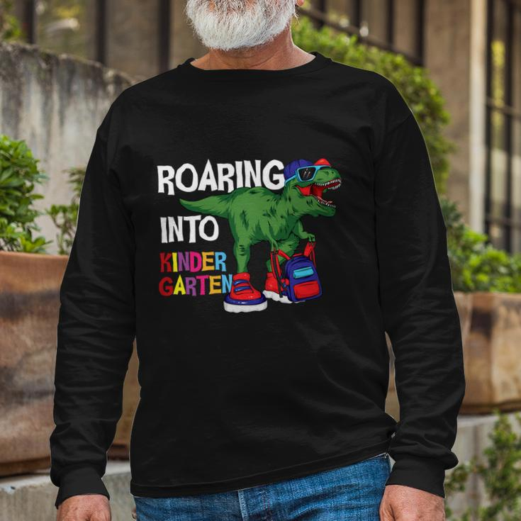 Roaring Into Kindergarten Dinosaur Back To School Long Sleeve T-Shirt Gifts for Old Men