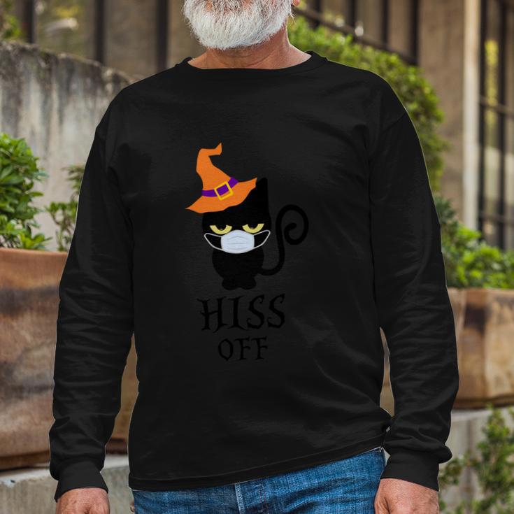 Hiss Off Cat Witch Hat Halloween Quote Long Sleeve T-Shirt Gifts for Old Men