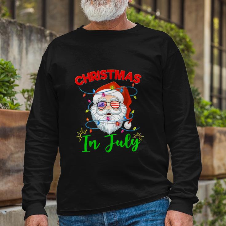 Santa Hat Sunglasses Usa Flag Christmas In July Long Sleeve T-Shirt Gifts for Old Men