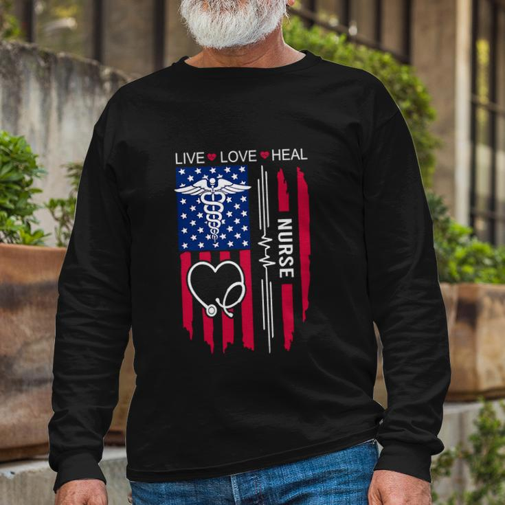 School Nurse Us Flag 4Th Of July Long Sleeve T-Shirt Gifts for Old Men