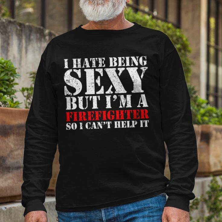 Sexy Firefighter Tshirt Long Sleeve T-Shirt Gifts for Old Men
