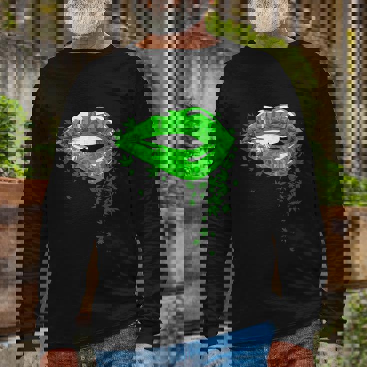 Sexy Lips Cannabis 420 Marijuana Weed Long Sleeve T-Shirt Gifts for Old Men