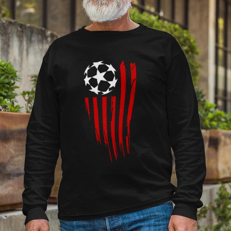 Soccer Ball American Flag Long Sleeve T-Shirt Gifts for Old Men