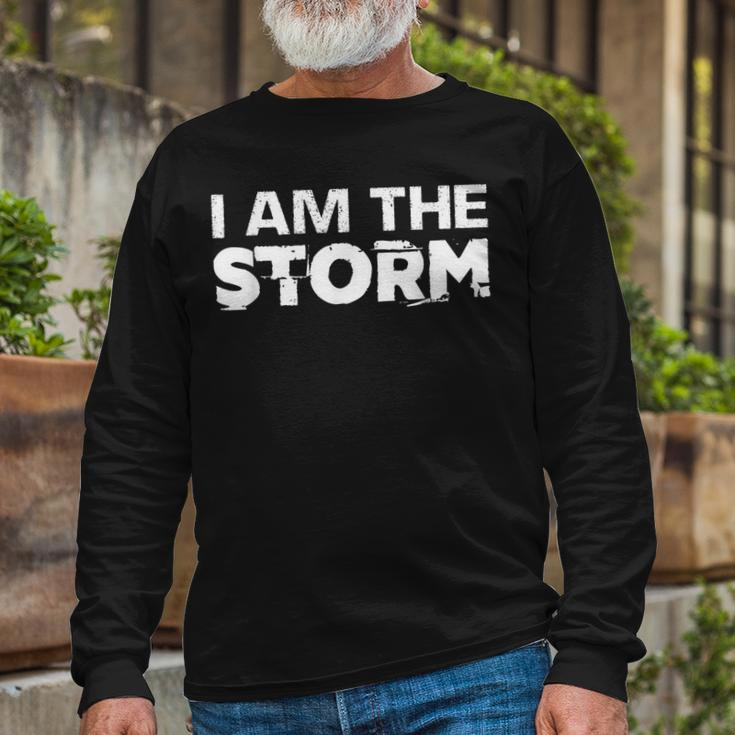 I Am The Storm Fate Devil Whispers Motivational Distressed Long Sleeve T-Shirt Gifts for Old Men