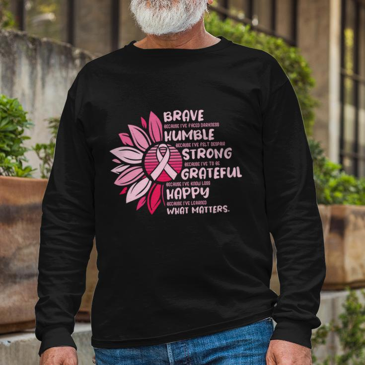 Sunflower Pink Ribbon Breast Caner Long Sleeve T-Shirt Gifts for Old Men