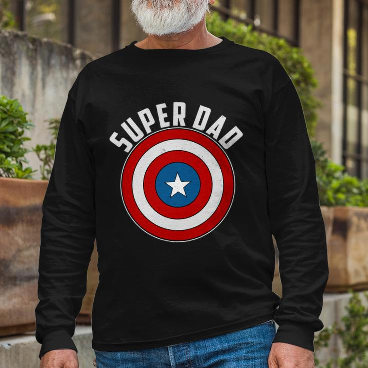 Super Dad Superhero Shield Fathers Day Tshirt Long Sleeve T-Shirt Gifts for Old Men