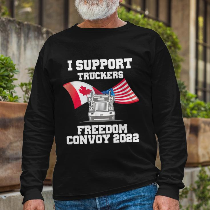 I Support Truckers Freedom Convoy 2022 Usa Canada Flags Long Sleeve T-Shirt Gifts for Old Men