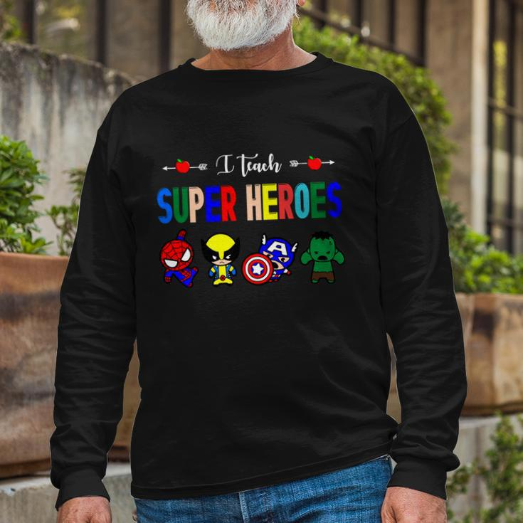 I Teacher Super Heroes Cute Superhero Characters Long Sleeve T-Shirt Gifts for Old Men